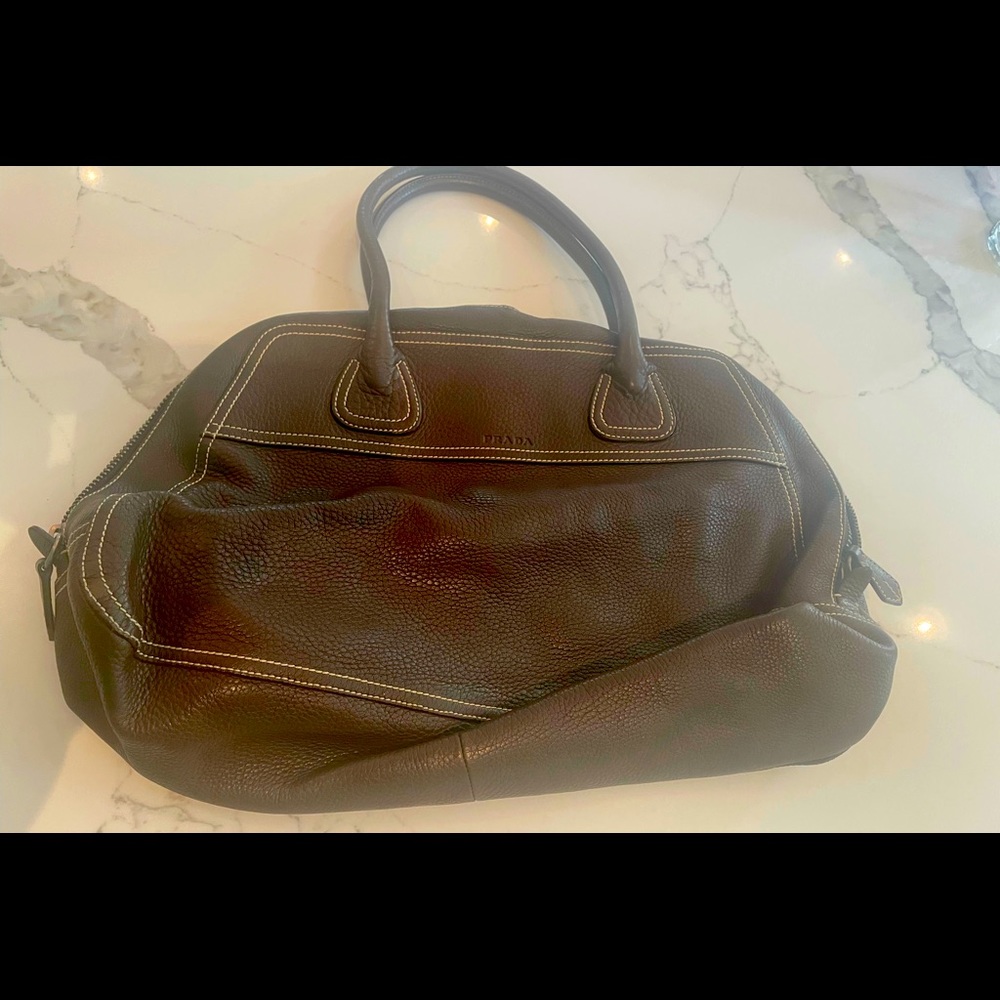 Chocolate brown leather Prada handbag